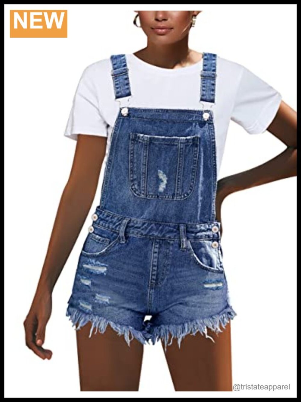 Ripped Denim Bib Overall Shorts Adjustable Strap Romper